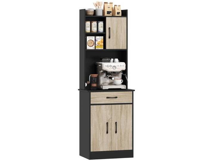 Buffet haut cuisine avec tiroir et 3 portes étagères ouvertes plan de travail 60x40x180 cm bois naturel