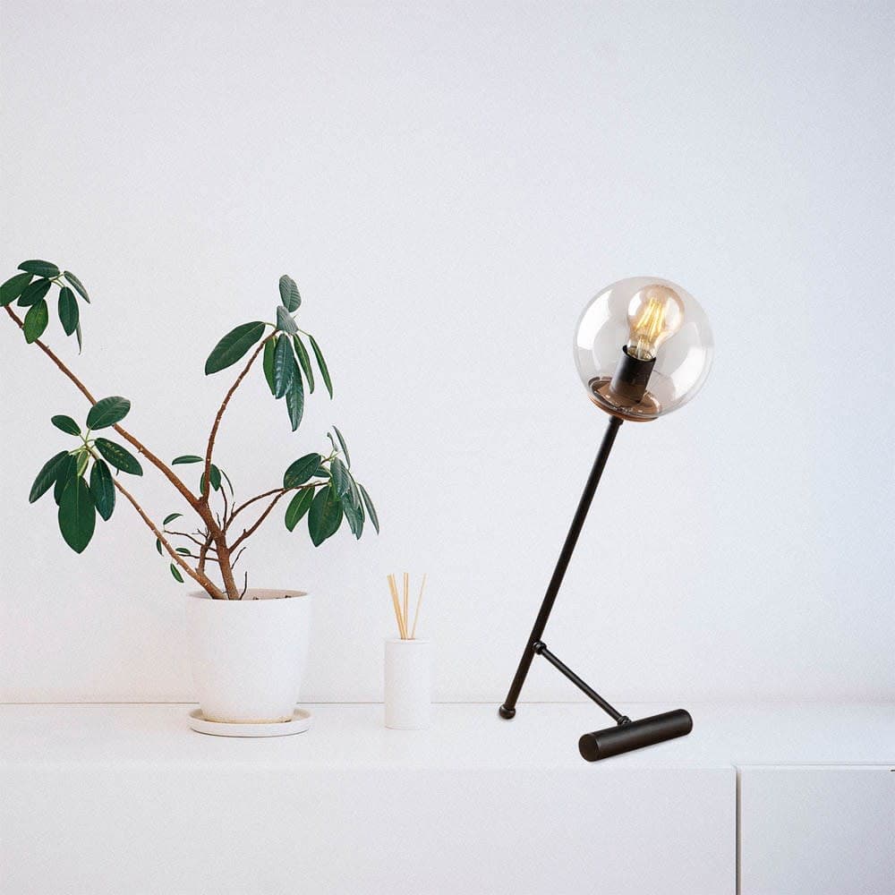 Wonderlamp Lámpara de mesa negro moderno con bola de cristal transaprente