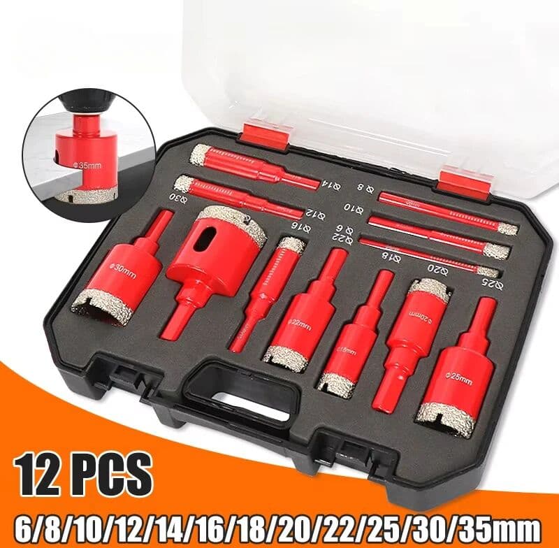 NONE 12Pcs Diamond Coated Drill Bits Set 6-35mm Hole Saw Kit for Glass Marble Granite Stone Tile Ceramic - Hand Tools