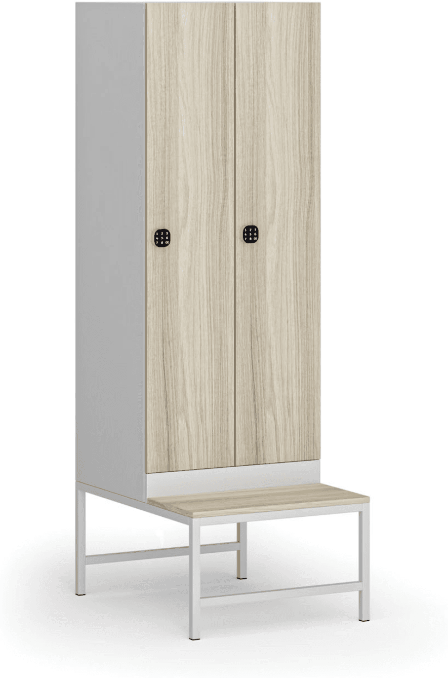 B2B Partner Šatníková skrinka S1 s lavičkou, 2 oddiely, 1875 x 600 x 500/800 mm, kódový zámok, laminované dvere, dub prírodný