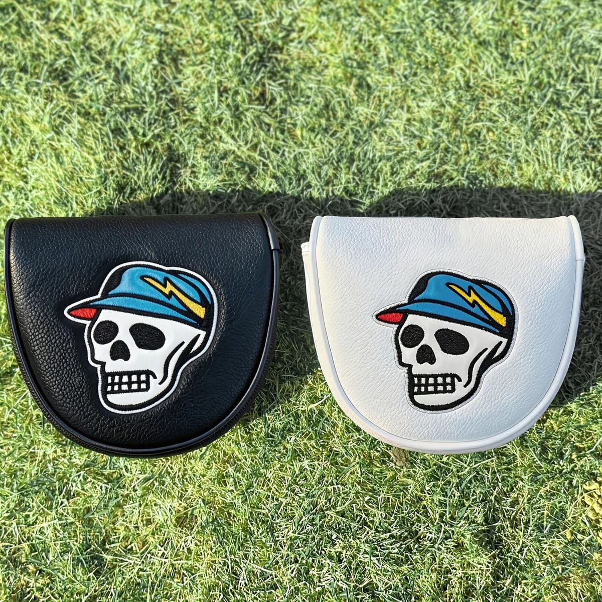 NONE 1pc Golf Putter Headcover, Hat-Wearing Skull Cartoon Design, Durable PU Outer Shell with Soft Fluffy Lining, Protective Golf