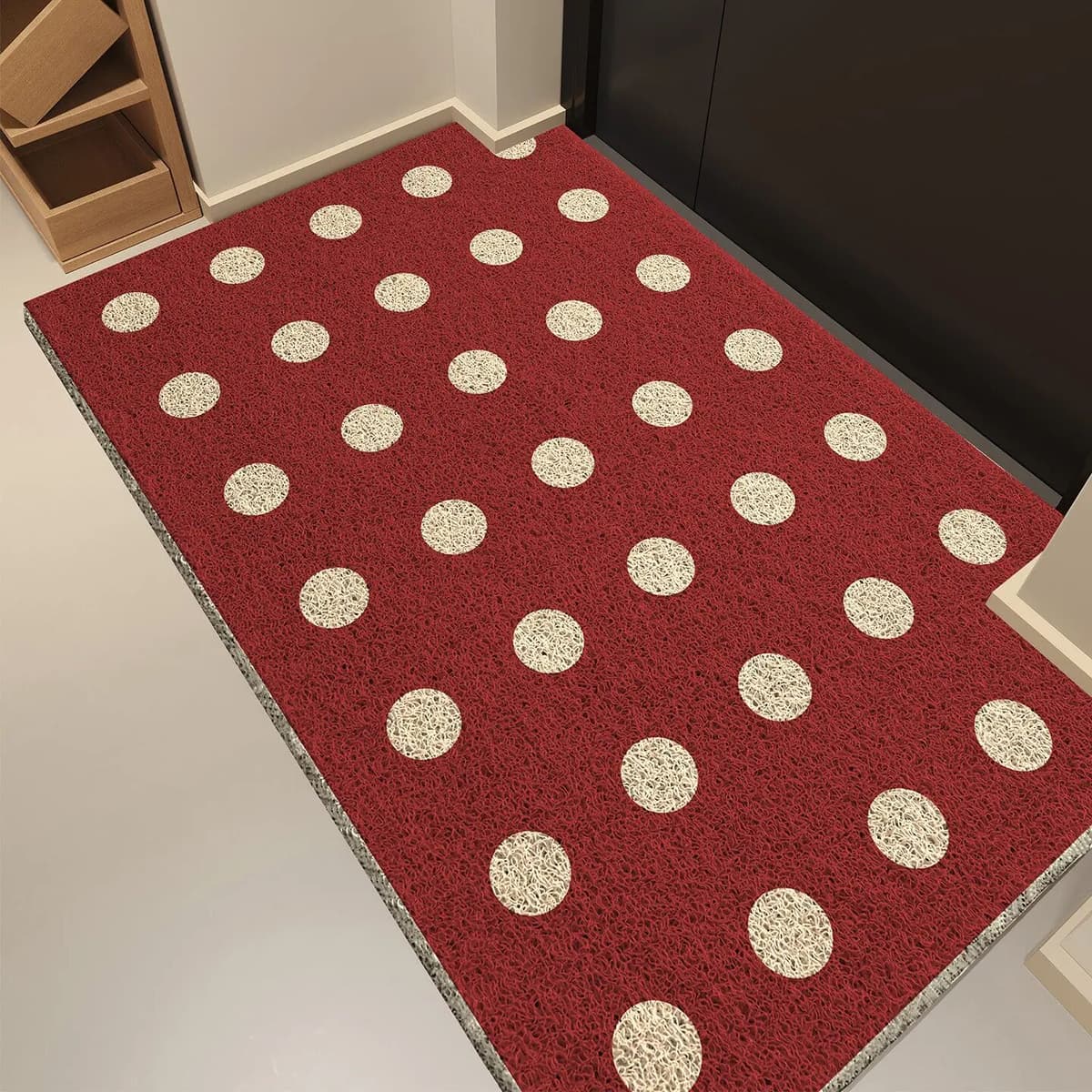 NONE Solid Color Polka Dot Door Mat PVC Silk Loop Entrance Floor Mat Outdoor Custom Doormat Dirt Barrier Washable Non-Slip Rug