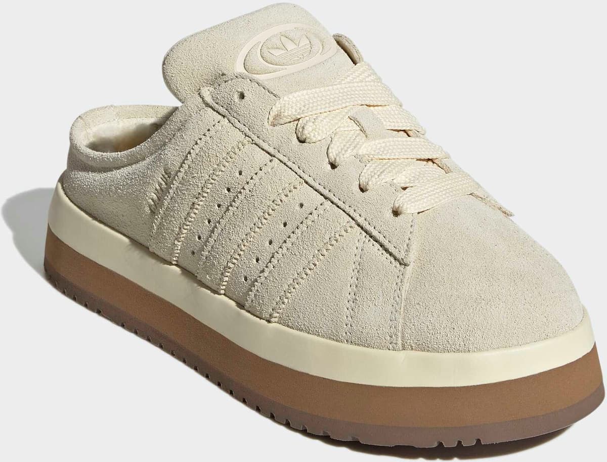Clog ADIDAS ORIGINALS "CAMPUS 00S WINTER LOW", Damen, Gr. 36, beige (warm vanilla, warm vanilla, gum4), Leder, Schuhe Clog, Hausschuh, Pantolette, Mule, Slipper mit Plateua für Herbst und Winter warm vanilla, warm vanilla, gum4 36