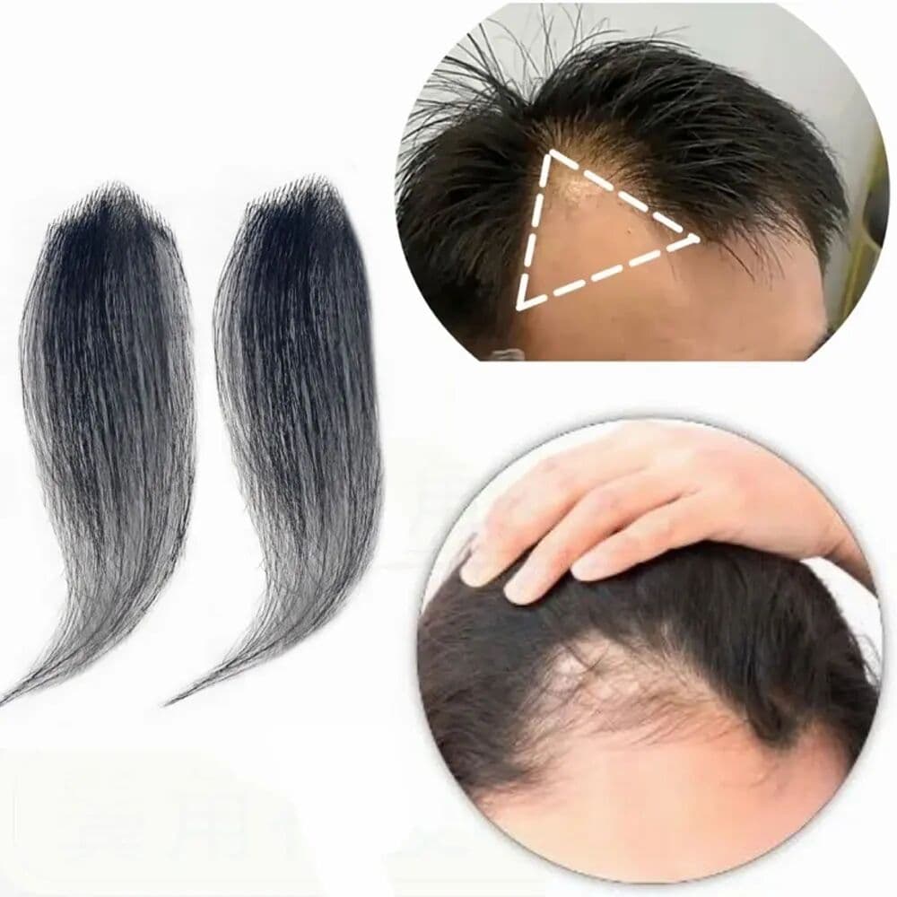 eseewigs Men's Invisible Seamless Ultra Thin Skin PU Hairline Forehead Patch Hairpiece with Sideburns 2 Pieces 100% Human Hair Toupee