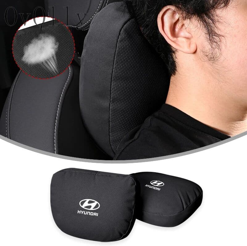 1Pcs Suede Car Seat Headrest Car Emblems Neck Pillow For Hyundai Tucson IX35 I30 I20 Kona Coupe Veloster I40 Getz Accessories