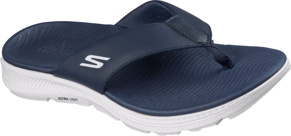 Zehentrenner SKECHERS "GO CONSISTENT SANDAL 2.0 CANTON", Herren, Gr. 48, Textil, blau (navy, weiß), Synthetik, kontrastfarbene Details, Schuhe Zehentrenner, Badeschuh, Sommerschuh, Flat mit Goga Mat Fussbett navy, weiß 48, Textil