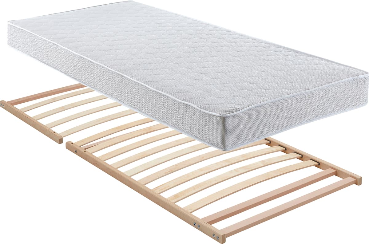 Polsterbett, blau, B:130cm L:210cm, Bezug Bett: Microfaser (100% Polyester);Bonnell-Federkernmatratze: 51% Polypropylen, 39% Polyester und 10% Baumwolle;Kaltschaummatratze: 100% Polyester, Bezug abnehm- und waschbar bis 60C, WESTFALIA SCHLAFKOMFORT, Bette