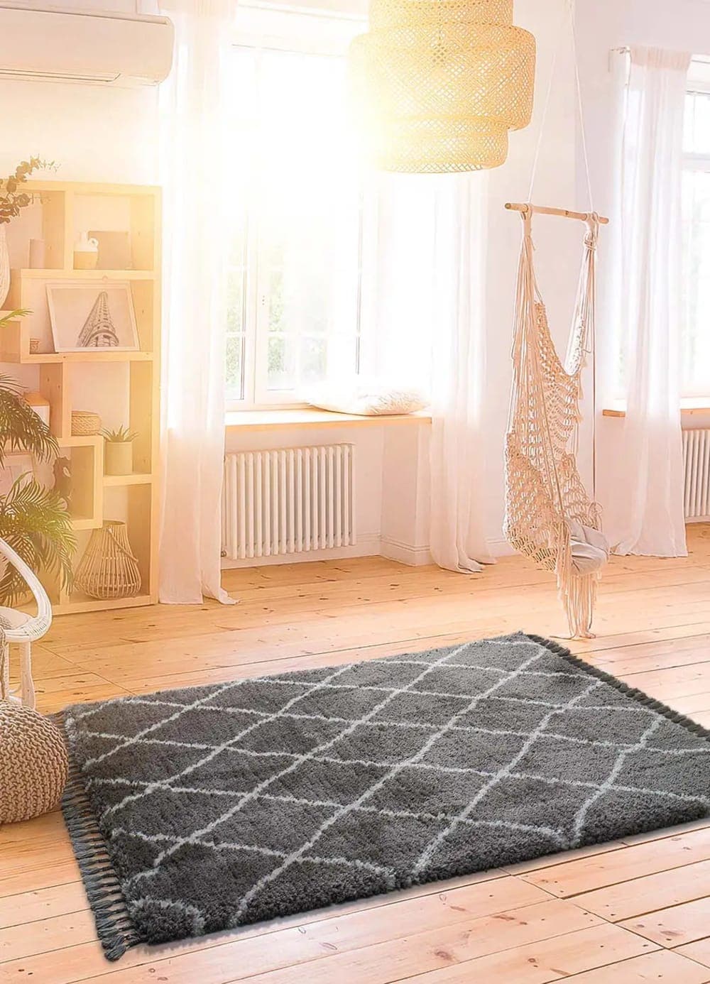 Atticgo Tapis shaggy uni gris 120x170 cm Gris 170x7x120cm