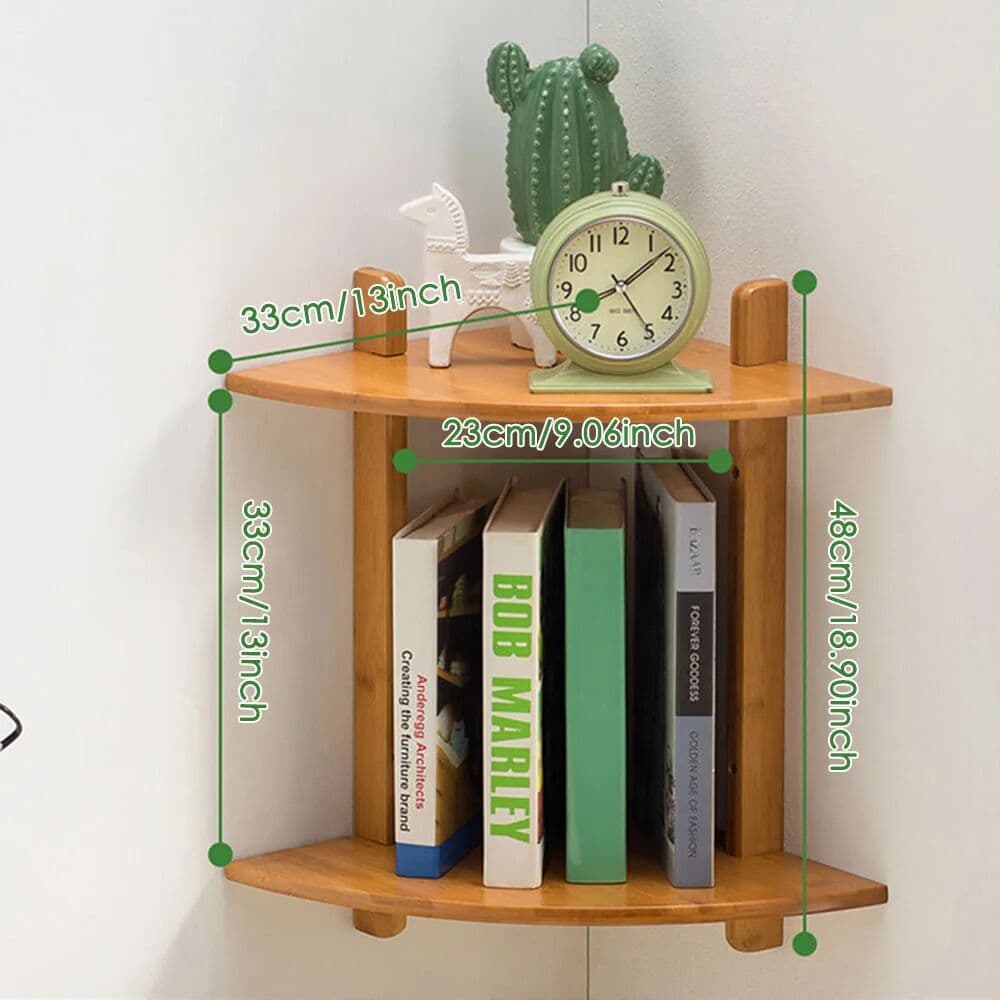 NONE Simple Bookshelf Storage Rack 2 Tier Corner Shelf Natural Wood Color 33cm Wall Mounted Floating Display Stand for Bedroom Living Room Study