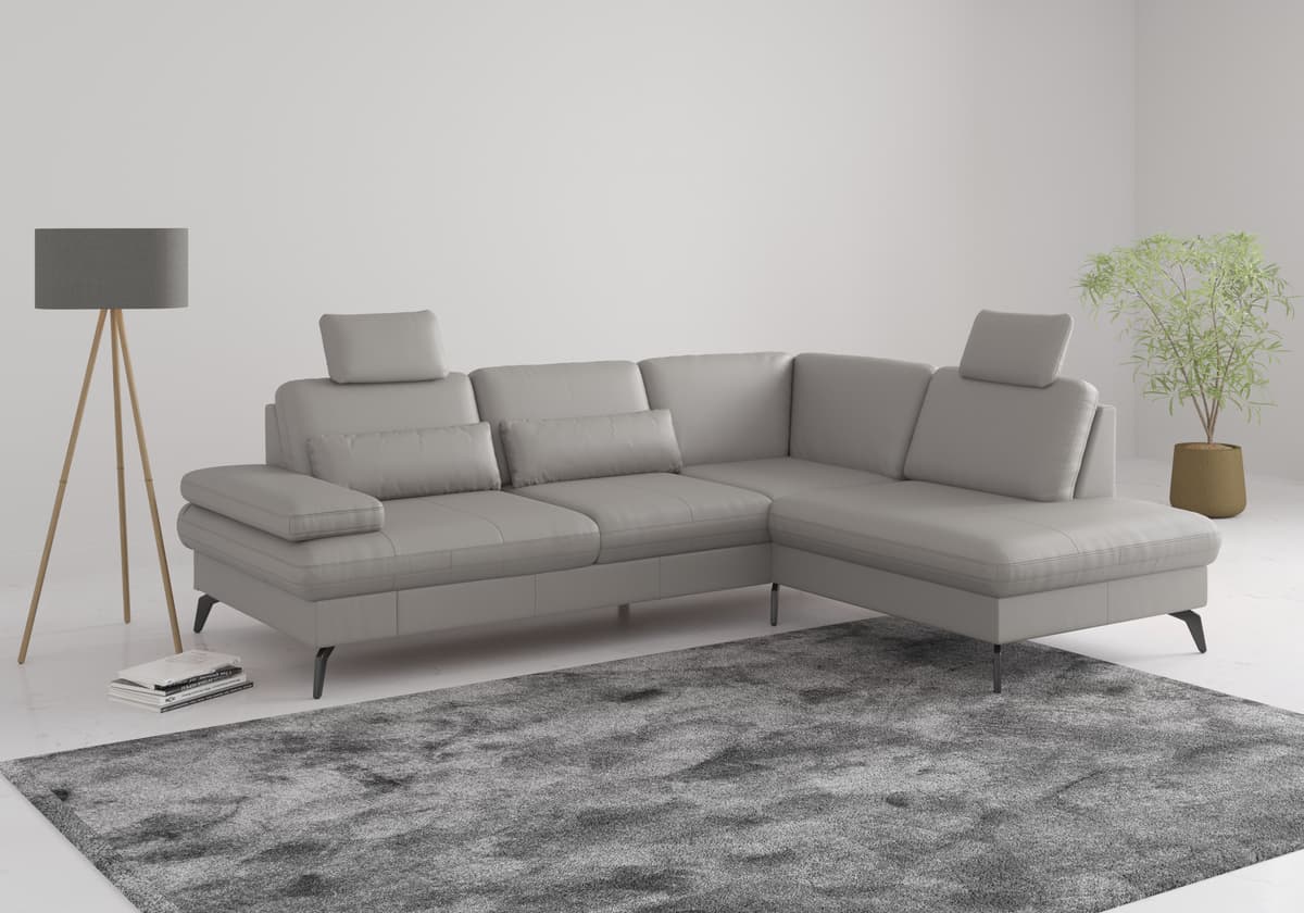 Ecksofa SIT & MORE "Morris L-Form, inkl. Sitztiefenverstellung", grau (light grau), B:262cm H:82cm T:212cm, Sofas, Ecksofa, wahlweise mit Armteilverstellung, Schlaffunktion & Bettkasten light grau B/H/T: 262cm x 82cm x 212cm, NaturLEDER®, Ottomane rechts,