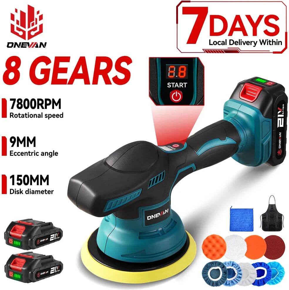 ONEVAN 8 Gears Electric Car Polisher 7000RPM Cordless Handheld Polishing Waxing Sanding Power Tools For Makita 18V Battery Pin
