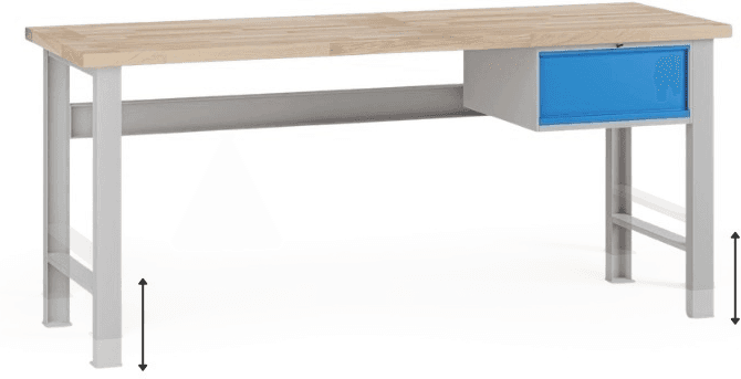 B2B Partner Stół warsztatowy z regulacją wysokości G7, blat bukowy, 2000 x 800 x 840-1040 mm, 1x kontener, 1x szuflada, niebieski