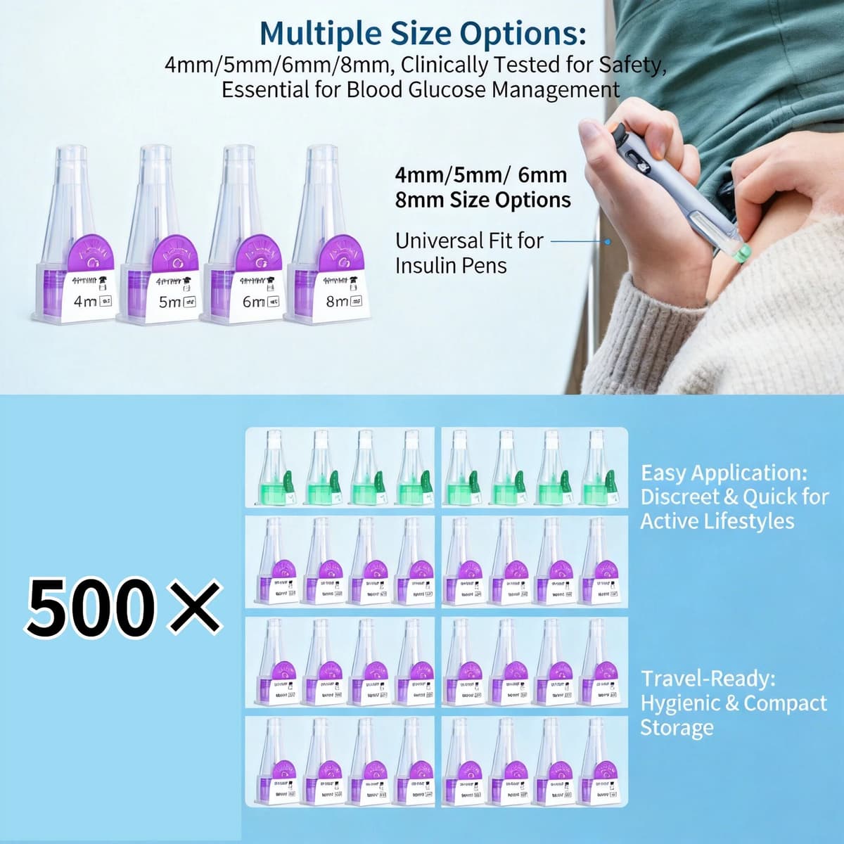 NONE 100-500PCS Pen Needles for Insulin Injection - 4/5/6/8mm, Universal Fit for Insulin Pens, Blood Glucose Management Accessories