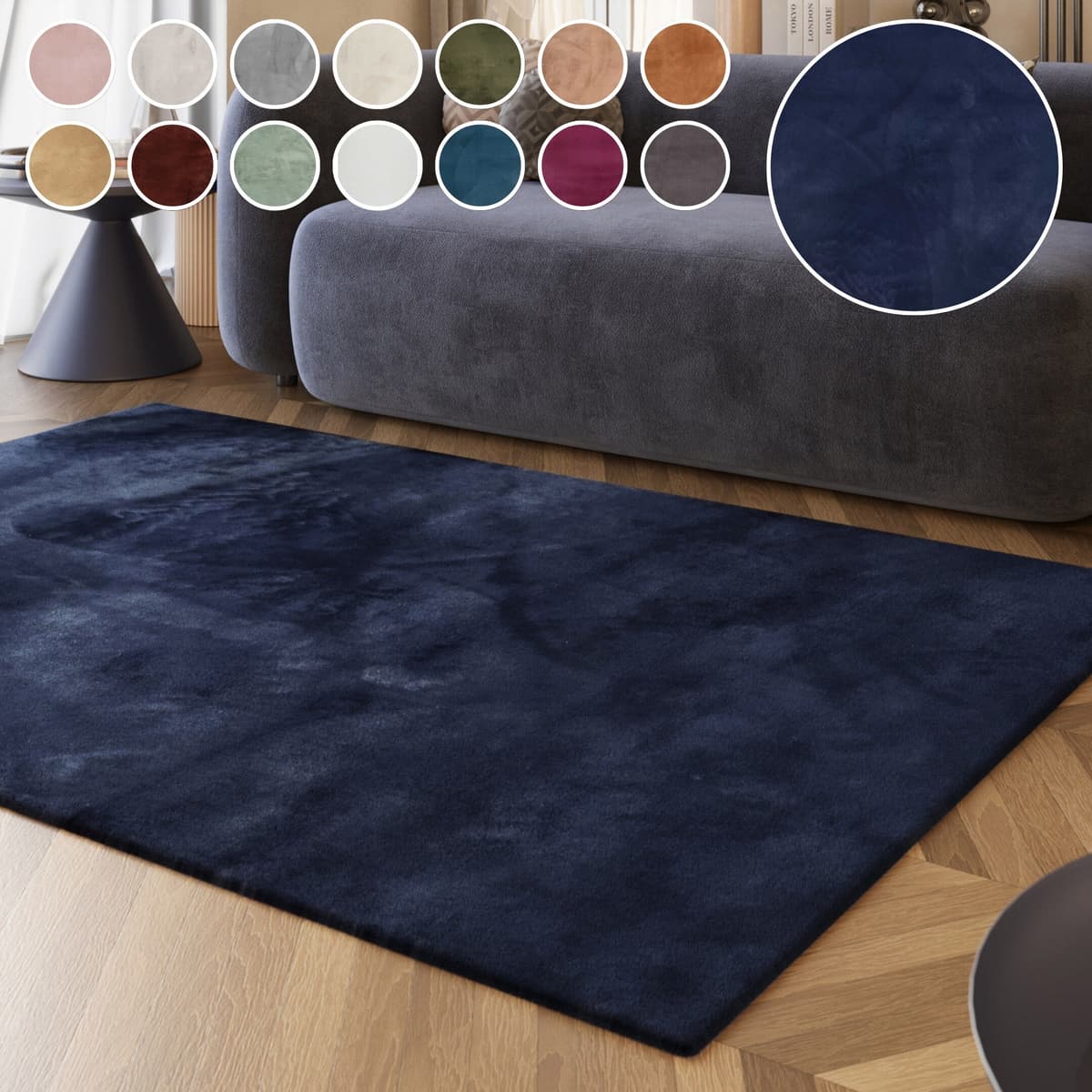 Hochflor-Teppich ESPRIT "Alice ESP-4377, Kunstfell", blau (dunkelblau), B:120cm H:25mm L:170cm, Kunstfaser, Teppiche, Hochflor-Teppich, Kaninchenfell-Haptik, besonders weich und dicht, für alle Räume dunkelblau B : 120cm 1 Stk., 25mm, L: 170cm