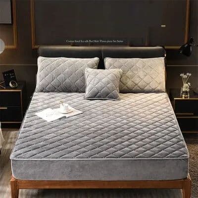 Evergreen Home Goods Crystal Velvet Mattress Cover, Thicken Quilted Bed Sheet, Warm Plush Fitted Sheet For Queen King Sizes gray double 54x74x12 Inch