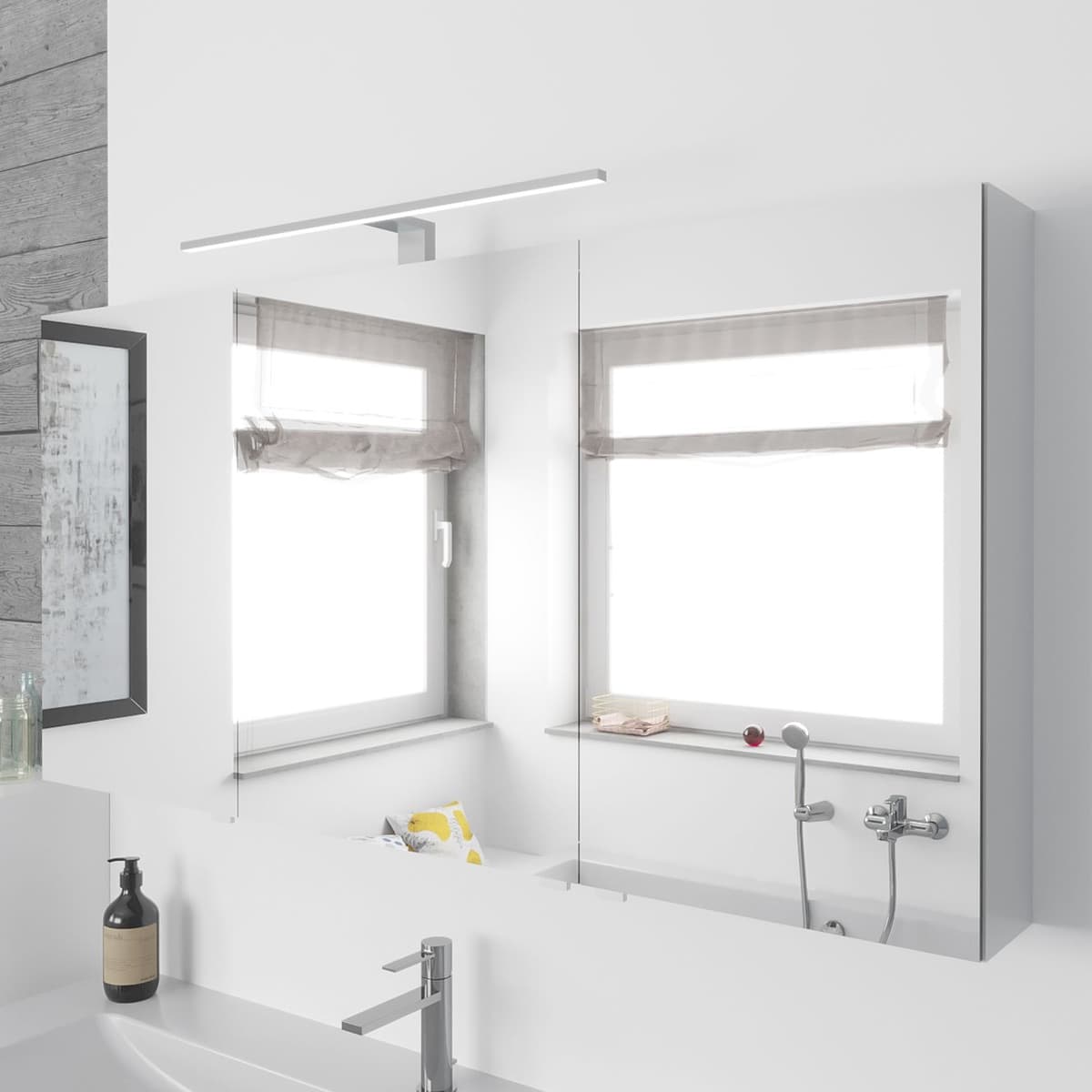 Megabad Profi Collection Lodge Spiegelschrank 130 cm mit 3 Türen und LED-Aufbauleuchte