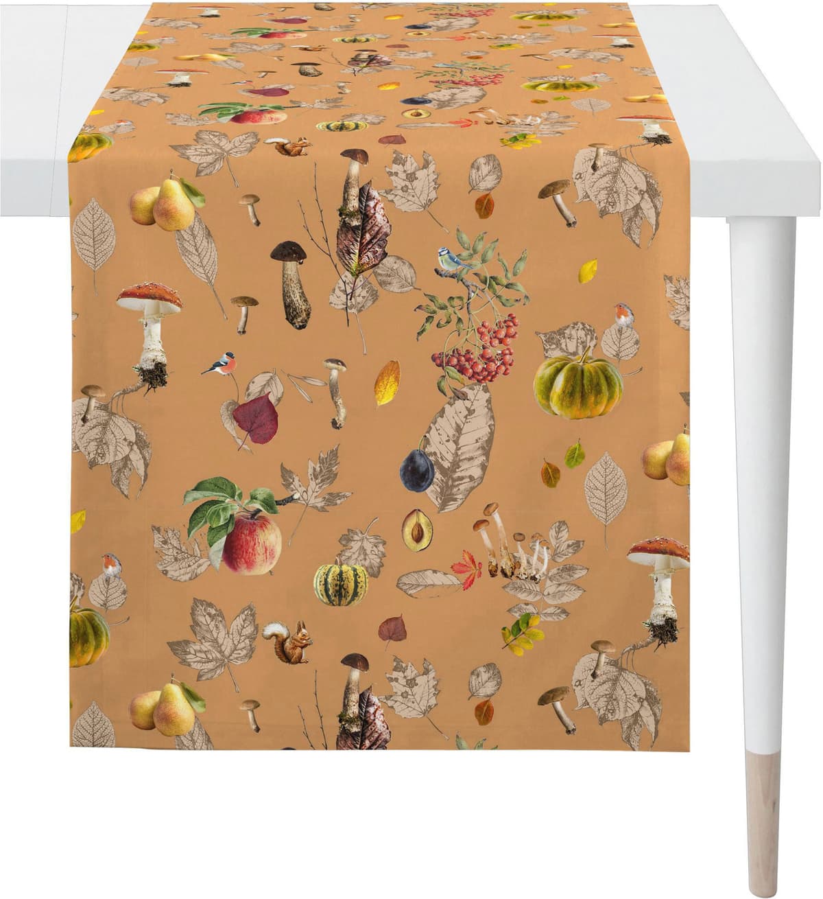 Tischläufer APELT "3405, 1 Stück, Herbst- und Naturmotiv, harmonisches Allover-Muster", beige (braun, orange), B:140cm L:48cm, Baumwolle, Polyester, Tischdecken, Tischläufer, herbstlich, Natürliche Fraben braun, orange B/L: 140cm x 48cm, 1 Stk., rechtecki