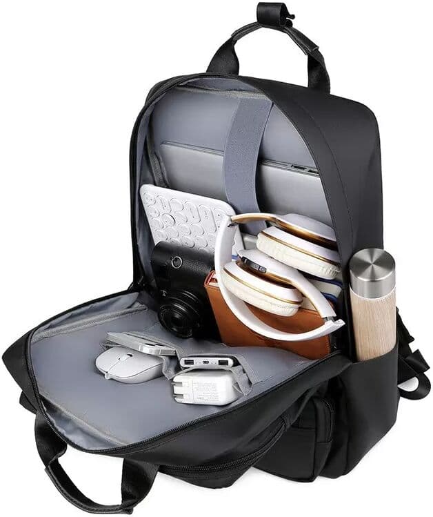 INF Sac à dos noir en tissu Oxford : Imperméable, grande capacité, compartiment pour ordinateur portable 15,6 pouces