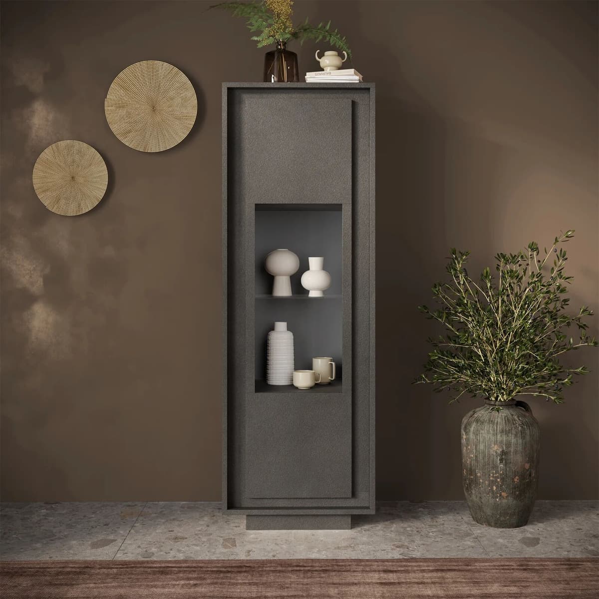 garneroarredamenti Vetrinetta 67x197h cm 1 anta moderna antracite Deluxe