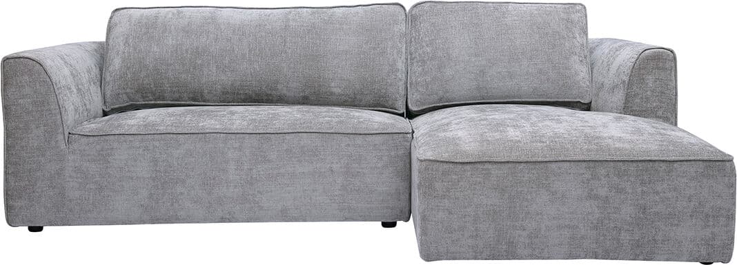 Miliboo Ecksofa rechts im Design aus grauem Stoff mit Samteffekt, 3-Sitzer GRAMMY
