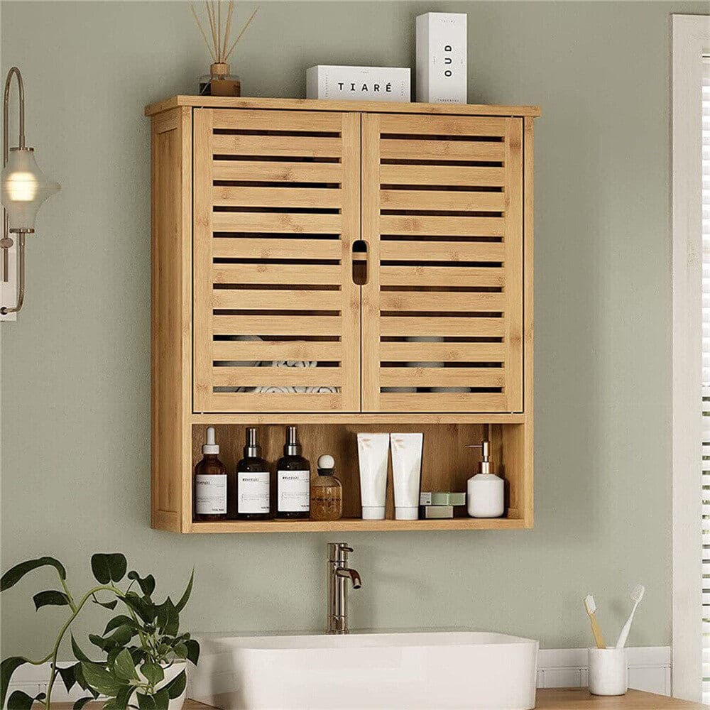 17 Stories Mijares Bamboo Wall Mounted Bathroom Cabinet 66.5cm H 59cm L Natural 20.5cm H X 59cm W X 66.5cm D