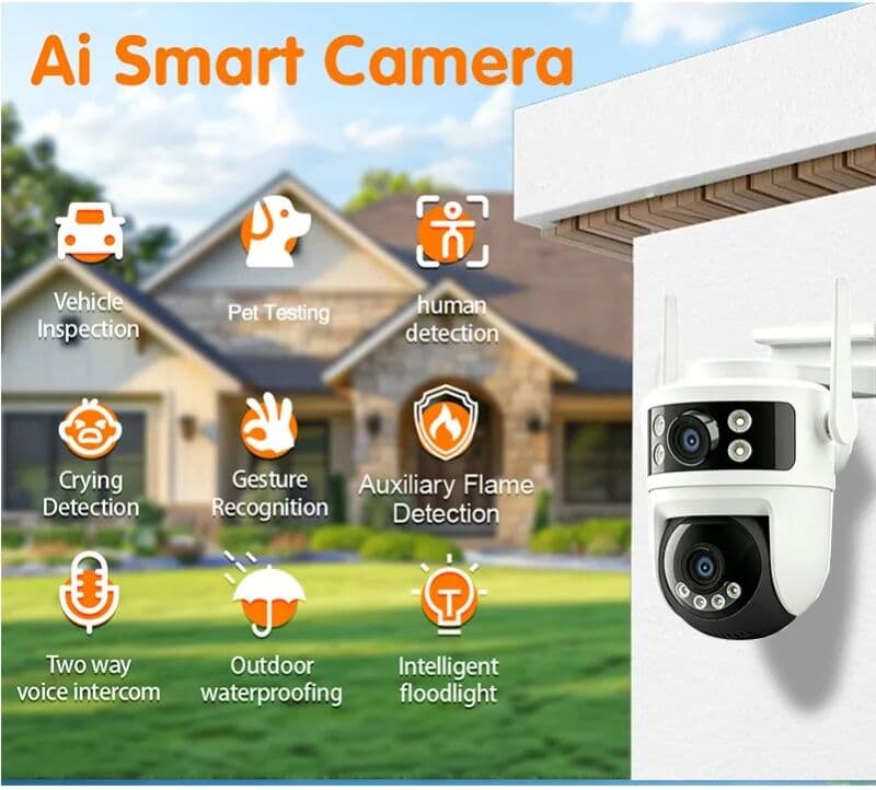 Sherway TUYA 8MP WIFI IP Camera 2.4G Outdoor 350° PTZ Dual Lens Security Surveillance Camera Digital Zoom Auto Tracking Night Vision Cam