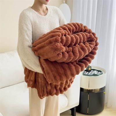Shop Station Luxury Rabbit Fur Blanket Plush Throw Blanket, French Velvet Sofa & Nap Blanket For All Seasons brown 150 39.37 59.06 In