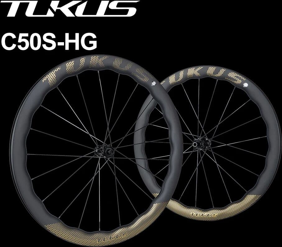 Tukus C50S-HG Matte Cycling Wheels Gold Pattern Wave Carbon Wheel Set Racing Disc Brake Road Bike Wheelset 700c Bicycle Wheels