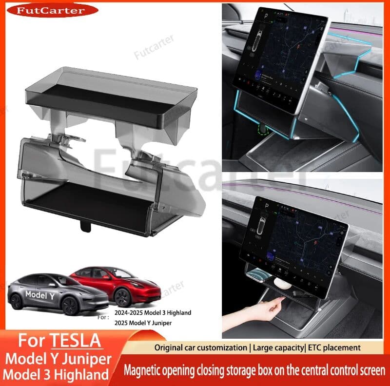 NONE For Tesla Model3 Y Juniper 2025 central control screen Hidden Magnetic opening closing storage box tissue box storage accessorie