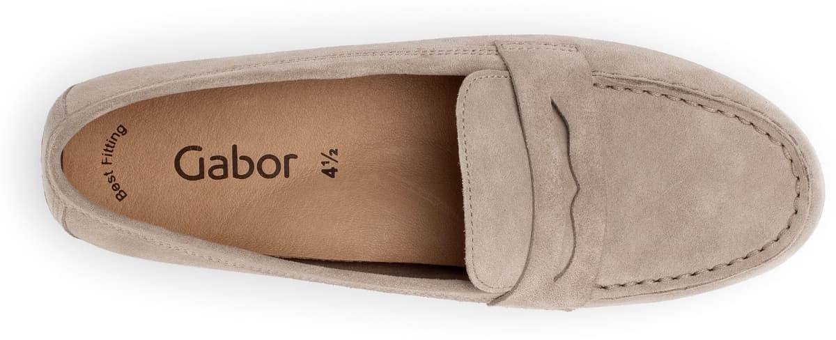 Mokassin GABOR, Damen, Gr. 42, beige, Veloursleder, unifarben, Schuhe Mokassin, Slipper, Bequemschuh, Flats mit modischem Zierriegel