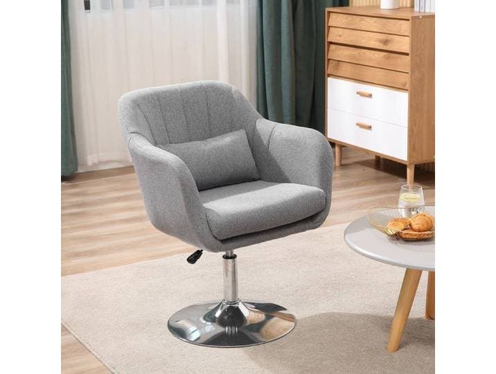 Fauteuil pivotant réglable en hauteur chaise d'appoint rétro fauteuil relax avec coussin de dossier en lin gris à la maison.