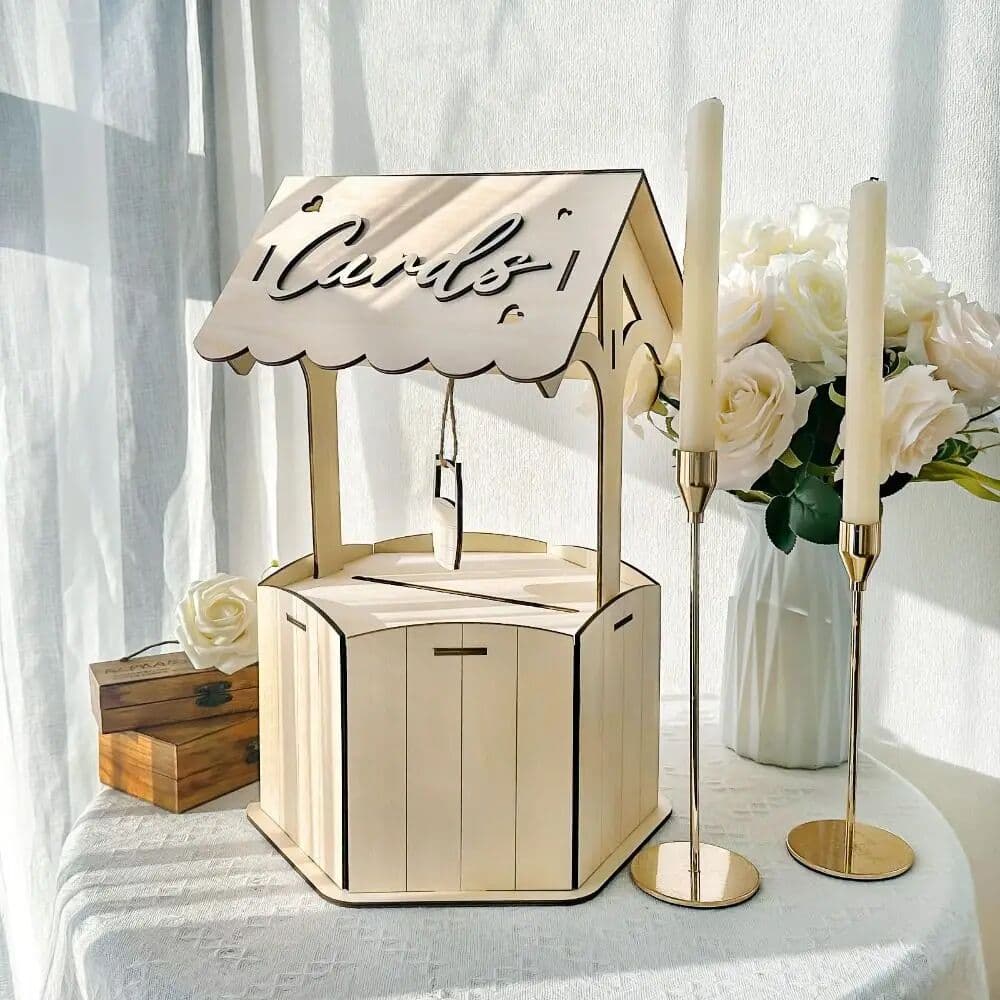 NONE Durable Rustic Wishes Wedding Card Box Natural Handmade Wooden Gift Card Box Wood Craft Receiving Box Wedding Party