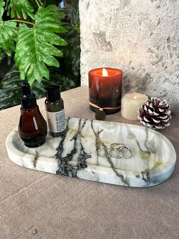NONE Real Luxurious Marble Vanity Tray for Perfume Candles Jewelry Luxury Calacatta Marble Tray for Home Decor