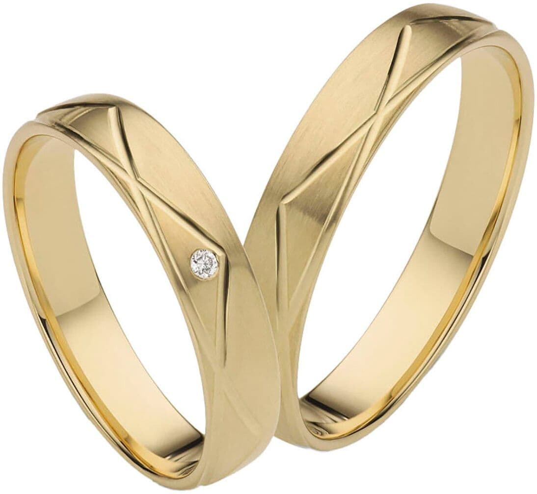 Trauring FIRETTI "Schmuck Geschenk Gold 375 Hochzeit Ehering "LIEBE" Gr. 64, gold (gelbgoldfarben), Fingerringe, Damen, 64, 0,01 SI = kleine Einschlüsse mit Brillant, Gelbgold 375, 4mm, Trauring, Made in Germany - wahlweise mit oder ohne Brillant