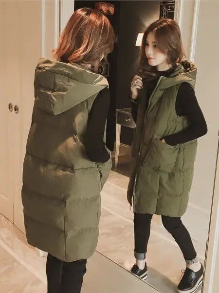 others Women's down Cotton Vest Loose Fit Mid-Length Jacket Outerwear High Waist Korean Style Commute Winter Season Thickened Coat
