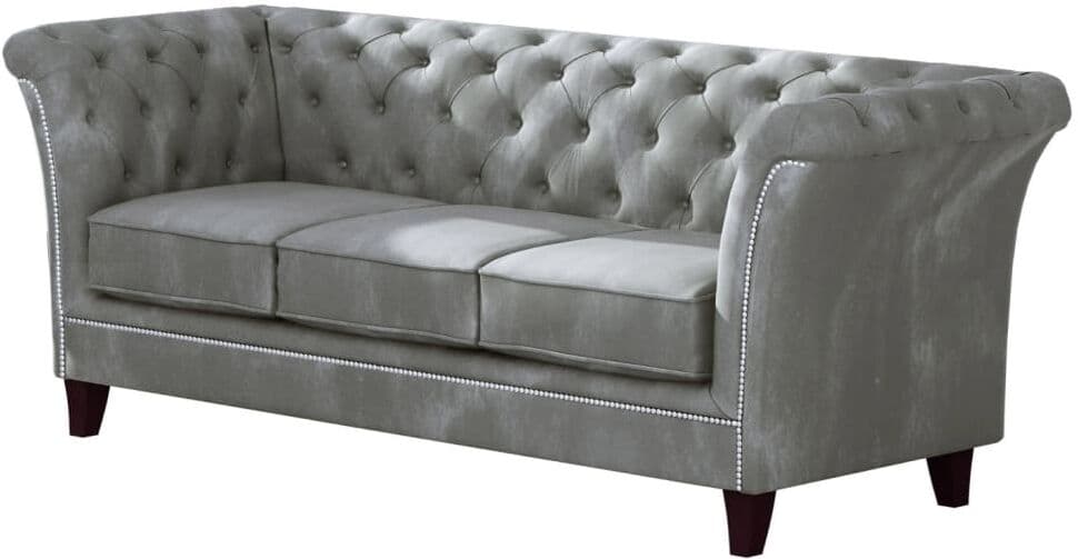 S-Style Canapé Chesterfield 3 places en velours, gris Gris 82x75x237cm