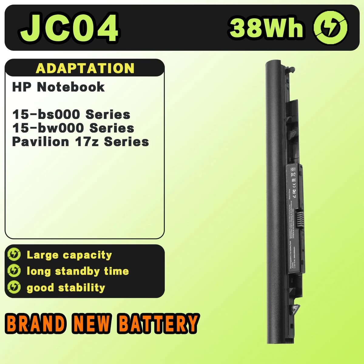 SAT JC04  Laptop Batteries Replacement For HP Notebook 15-bs000/bw000 Pavilion 17z TPN-W129 W130 Q186 C129 14.8V-32Wh-2200mAh