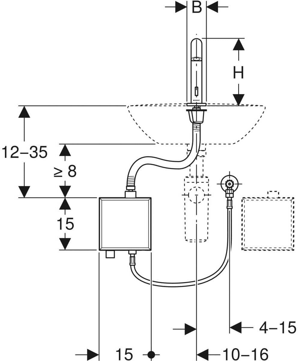 Geberit Piave Waschtischarmatur Standmontage, Generatorbetrieb, mit AP-Funktionsbox
