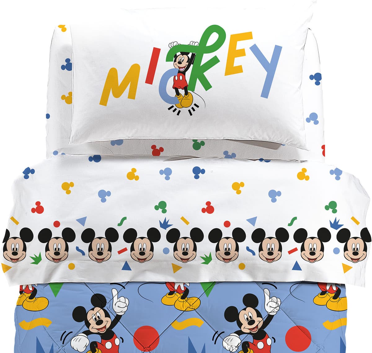Completo Lenzuola in Cotone Mickey Colors Singolo Warner Bros Ragazzo Caleffi