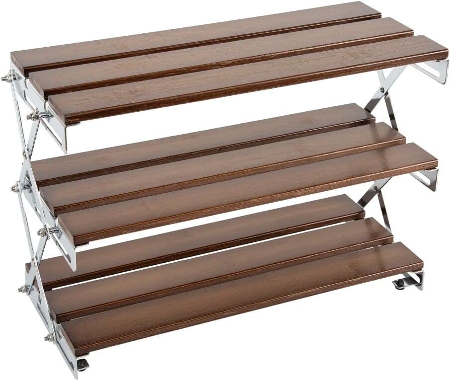 NONE 3 Tier Foldable Storage Rack No Assembly Required 40cm Wooden Countertop Organizer with Metal Frame for Coffee Cups Spice Jars Kitchen Home Display Shelf