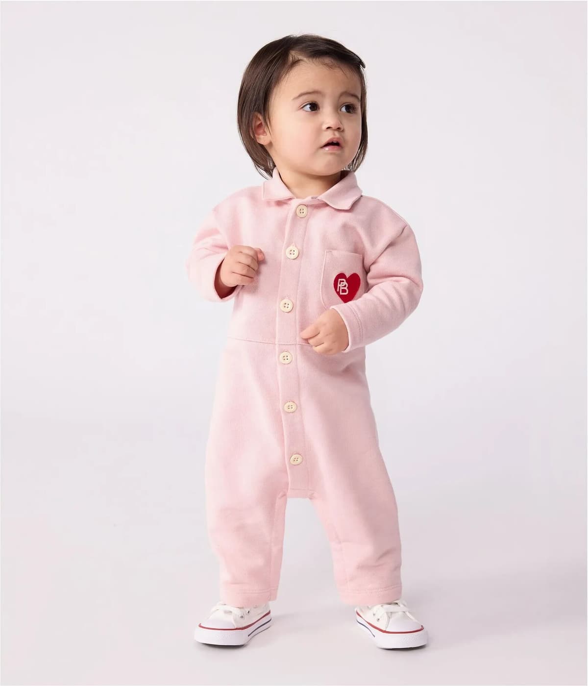 Petit Bateau Combinaison Pompiste Cœur Coton Bio Rose 36 mois