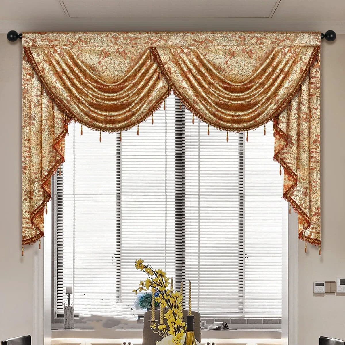 NONE 1pc Luxury Style Waterfall Swag Valance,European Jacquard Design Valance for the Various Room Rod Pocket,3 Width Size for Choice