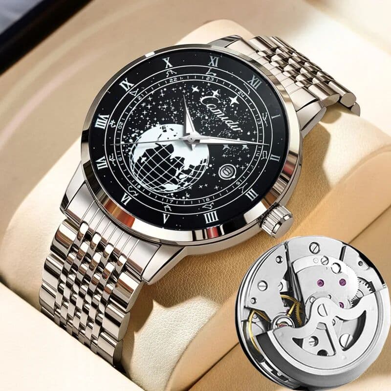 Comudir Trendy Business Men's Quartz Watch Hollow Out  Male Business Wristwatch Luminous Function Calendar Display Waterproof Boy Gifts