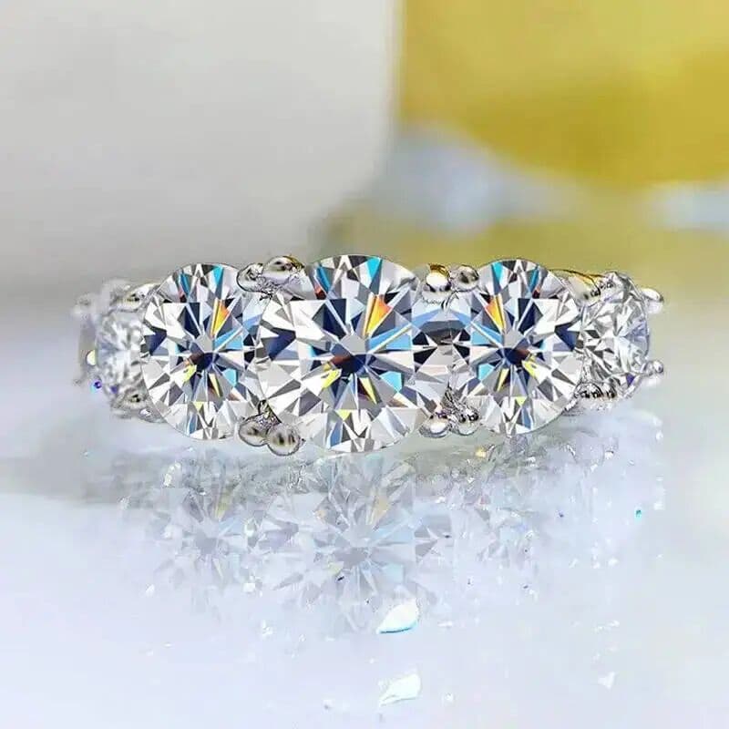 NONE TY 3.6CT All Moissanite Rings For Women 5 Stones Sparkling Dia Wedding Band 100% Sterling Silver Jewelry