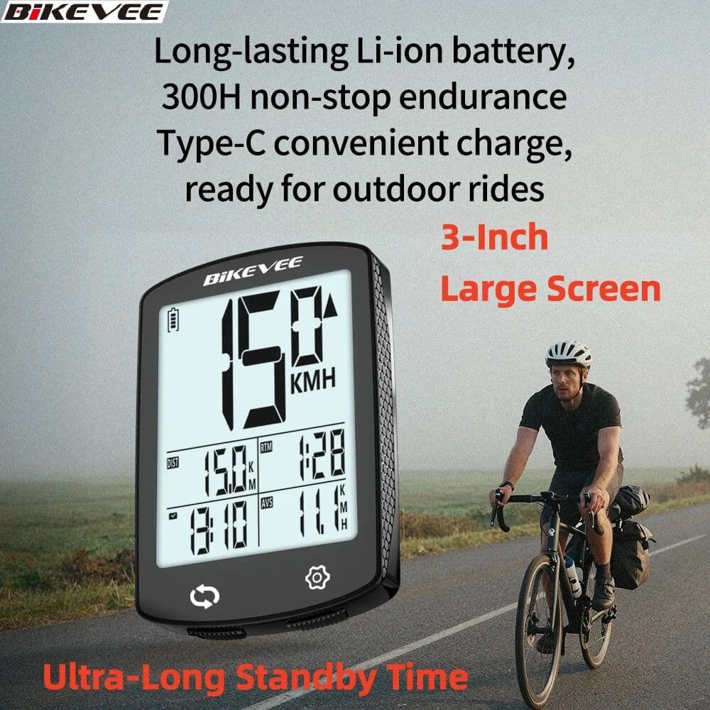 Bikevee 3 inch USB Rechargeable Wireless Bicycle Computer Large Screen Ultra-Long Standby with Auto Backlight Bike Odometer Speedometer