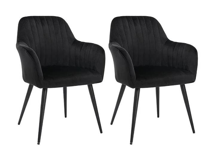 Lot de 2 chaises avec accoudoirs en velours et métal - Noir - ELEANA