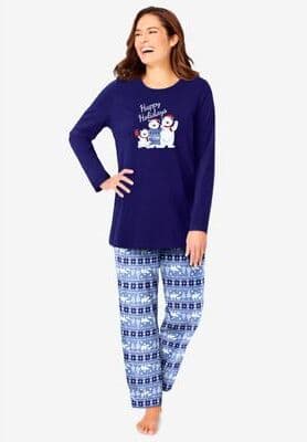 Plus Size Women's Long Sleeve Knit PJ Set by Dreams & Co. in Navy Bear Isle (Size 14/16) Pajamas