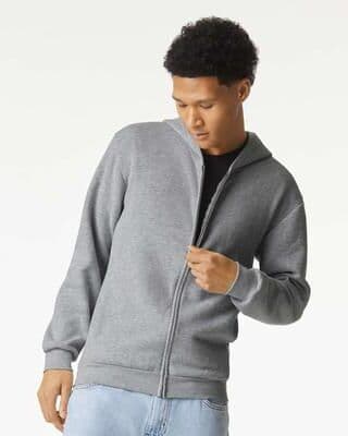 American Apparel RF497 ReFlex Fleece Full-Zip Hoodie Sweatshirt in Heather Grey size XS   Cotton/Polyester Blend