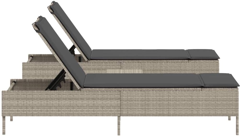 vidaXL Ensemble de chaises longues avec coussins 3pcs gris clair rotin