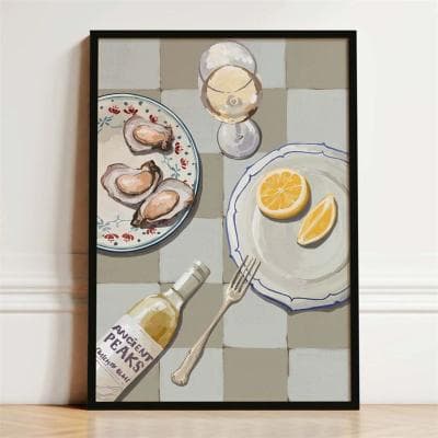 Uplifted Finds French Breakfast Canvas Poster   Lemon Wine & Oyster Art Print   Executive Kitchen & Dining Sanctuary Decor d0096 20 50 X 70 Cm Unframed